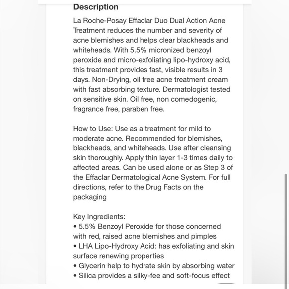 40ml La Roche-Posay Effaclar Duo Dual Action Acne Treatment- Jumbo XL Size - Picture 5 of 6
